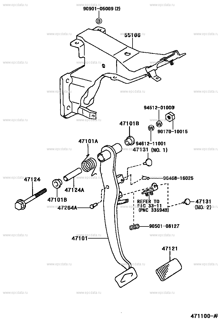 TOYOTA Genuine 47101-16190 Brake Pedal Sub Assembly 