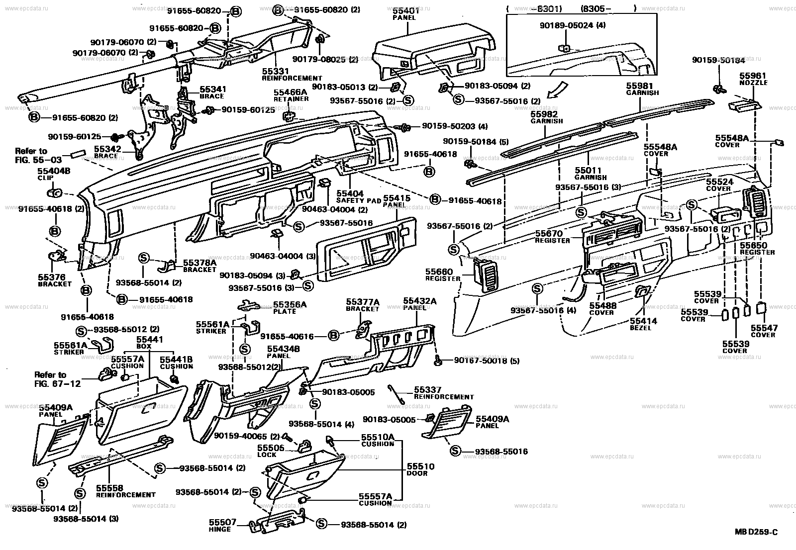 Instrument panel & glove compartment for Toyota Vista SV11 - Auto